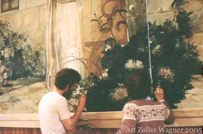 Art & mother repairing Emilio Fernandez's Christ at Heart's Door, oil on canvas