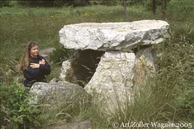 JoAnne next to a dolmen in Asturias